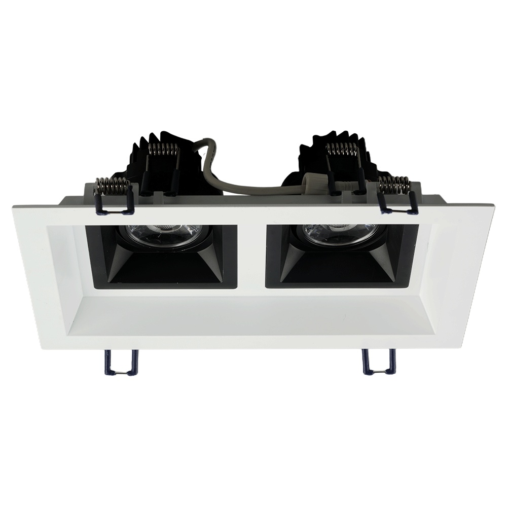 Lotus LED Lights Multi 2 Head Fixture - 3 inch Square Regressed Gimbal LED High Output - 5CCT - Black Head - White Trim