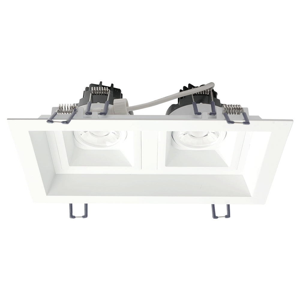 Lotus LED Lights Multi 2 Head Fixture - 3 inch Square Regressed Gimbal LED High Output - 5CCT - White Head - White Trim