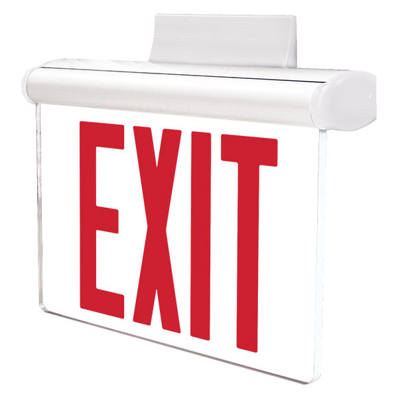 Exitronix NY900U-WB-SR-AG - NYC Edge-lit EXIT - Single (Clear) and Double-face (Mirrored) Panels - NiCad Battery - Surface and Recessed Mount - Red Letters - Brushed Aluminum Finish - Damp Rated