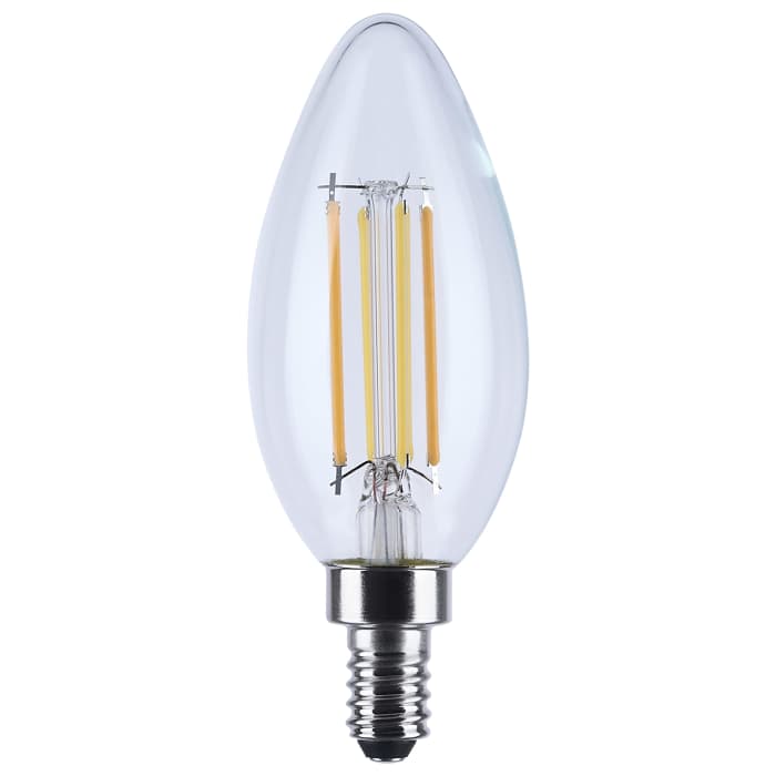 SATCO S12157 4.5W B11 LED Bulb – 3000K Warm White, E12 Candelabra Base, Clear Glass