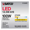 SATCO S12429 - 12.5W A19 Clear LED Bulb – E26 Base, 2700K, 120V