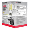SATCO S12430 12.5W A19 Clear LED Bulb – E26 Base, 3000K, 120V