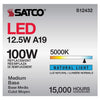 SATCO S12432 - 12.5W A19 Clear LED Bulb, 5000K, E26, 120V