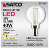 SATCO S21205 - G16.5 LED Light Bulb 4W 3000K Clear E12 Candelabra Base 120V