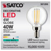 SATCO S21206 4W G16.5 LED Globe Light Bulb 4000K Cool White Clear E12 Candelabra Base