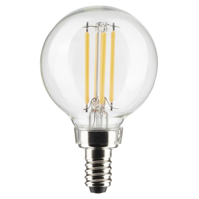 SATCO S21810 4W G16.5 LED Globe Light Bulb, Clear, 2700K, E12 Candelabra Base, 120V – 2 Pack