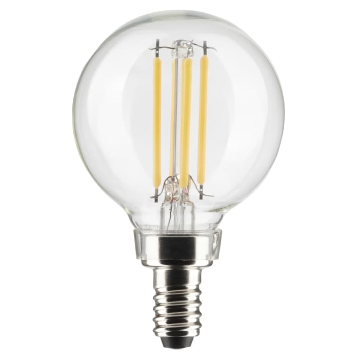 SATCO S21875 4W G16.5 LED Globe Light Bulb, Clear, 5000K Daylight, E12 Candelabra Base, 120V, 2-Pack