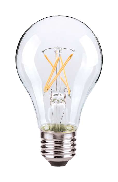 SATCO S39879 - 8W A19 LED Light Bulb – 2700K Warm White, Clear, 120V