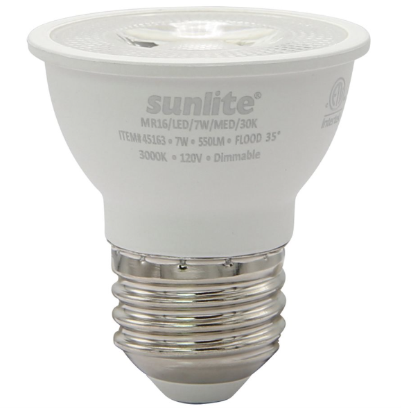 Sunlite 45163-SU 7W Dimmable LED MR16 Bulbs, 3000K Soft White (6-Pack)