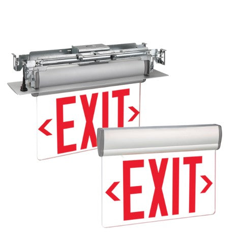 Exitronix S900UM-RG-WB-SR-AG Edge-Lit LED EXIT Sign – Mirrored Panel Emergency Light with Battery Backup & Brushed Aluminum Finish