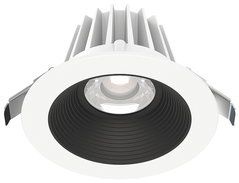 Lotus LED Lights JXL-COB04-R15W-5CCT-WH-4RR-BF-BK - 4 inch Round Recessed Economy LED Downlight - 15 Watt - 5CCT Selectable - Black Baffle Reflector - White Trim