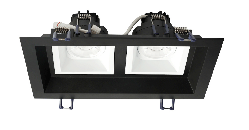 Lotus LED Lights Multi 2 Head Fixture - 3 inch Square Regressed Gimbal LED High Output - 5CCT - White Head - Black Trim