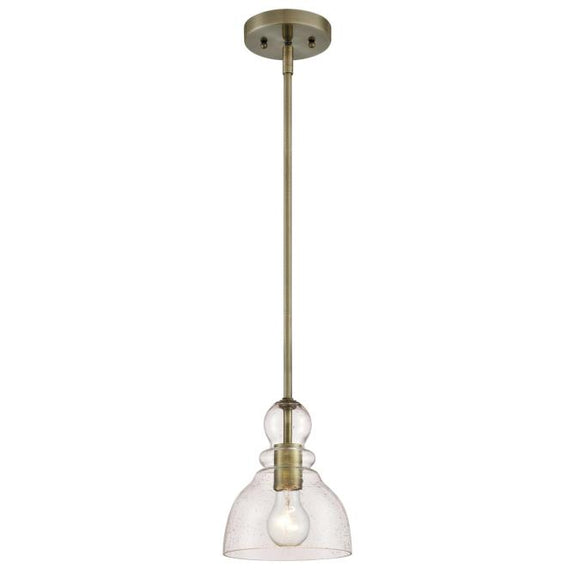 Westinghouse 6356500 One Light Mini Pendant, Antique Brass Finish, Clear Seeded Glass