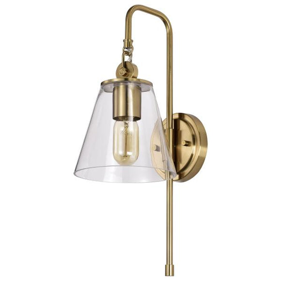 Satco 60/7449 Dover - 1 Light - Wall Sconce - Vintage Brass with Clear Glass