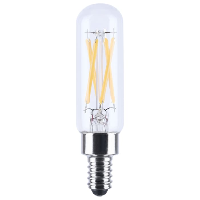 Clear tubular LED filament bulb with candelabra screw base