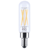 Clear tubular LED filament bulb with candelabra screw base
