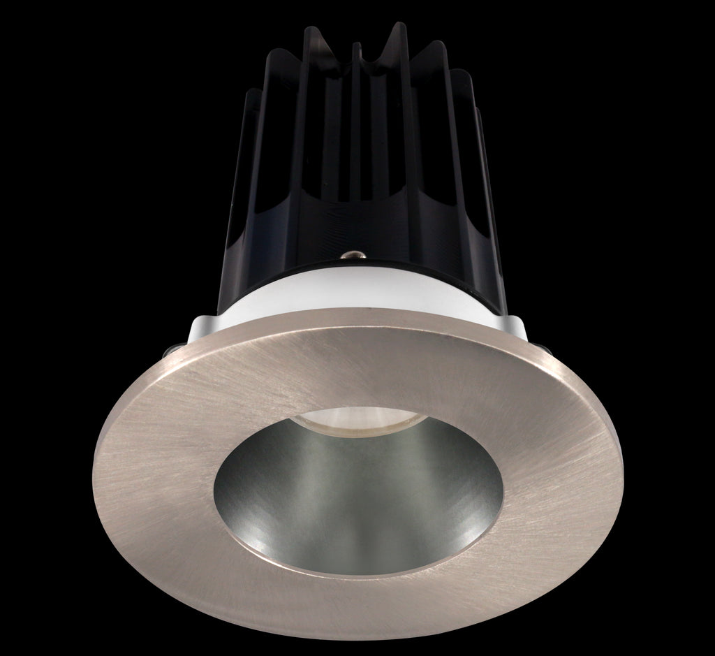 Lotus LED 2 Inch Round Recessed LED 15 Watt High Output Designer Series - 3000 Kelvin - 24 Degree Beam Spread - Chrome Reflector - Trim Brushed Nickel