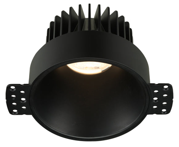 4 inch Round Deep Regressed LED Downlight - 15 Watt - Din to Warm - 3000-2000 Kelvin - 30 Degree Beam Angle - 900 Lumen - Trimless Round Black Reflector - Invisible Trim - Type IC Air-Tight Wet Plenum CRI 90+
