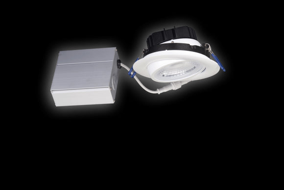 4 Inch Round Eyeball Gimbal LED Downlight - 11.4 Watt - 3500 Kelvin - White Trim - 38 Degree Beam Spread - 1020 Lumen - Type IC Air-Tight Wet ES CRI 90+
