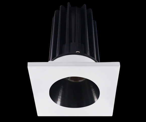 2 Inch Recessed LED Downlight - 8 Watt - 2700 Kelvin - 580 Lumen - Black Reflector - Square White Trim - 24 Degree Beam Angle - Type IC Damp - Air-Tight - Energy Star - T24 - CRI 90+