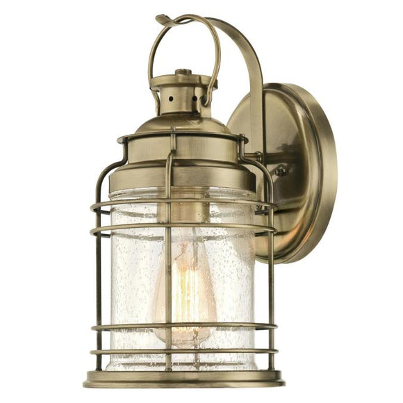 Westinghouse 6335200 One Light Wall Fixture Lantern, Antique Brass Finish, Clear Seeded Glass