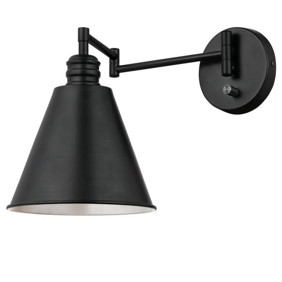 Westinghouse 6125400 Trocadero 1 Light Swing Arm Wall Fixture with On/Off Switch, Matte Black Finish