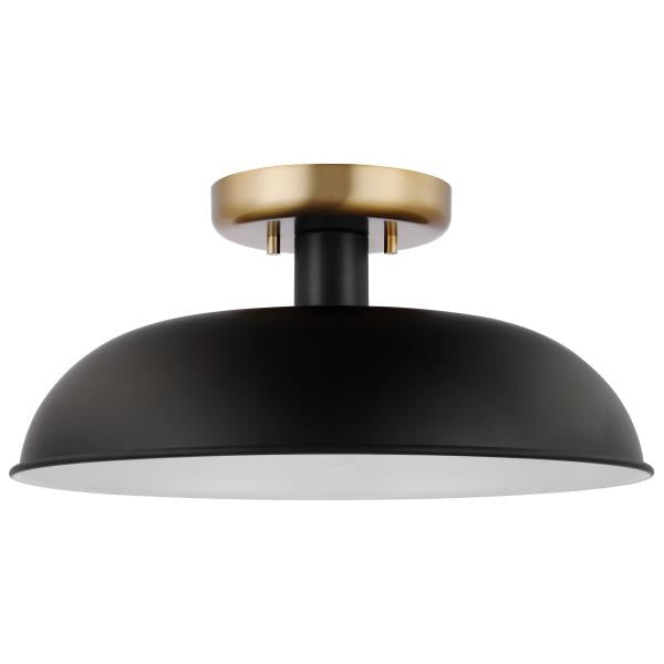 Satco 60/7491 Colony - 1 Light - Small Semi-Flush Mount Fixture - Matte Black with Burnished Brass