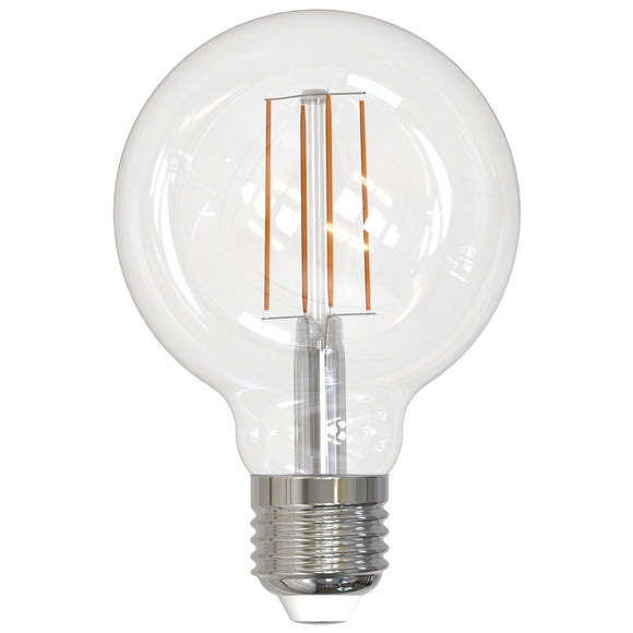 Bulbrite 776632 LED G25 Filament Clear 7 Watt - E26 Base - 800 Lumens - 4000 Kelvin - 60 Watt Incandescent Equivalent - 10000 Rated Hours - Dimmable - 2 Year Warranty - cULus - Damp Location - Fully Enclosed - Energy Star - LED7G25/40K/FIL/D/B