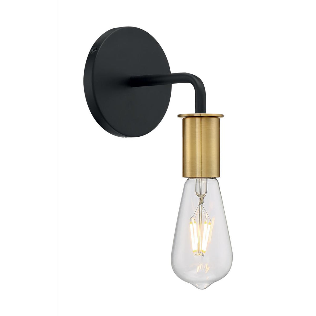 SATCO-60-7341 - Ryder; 1 Light; Wall Sconce Fixture; Black Finish with Brushed Brass Sockets