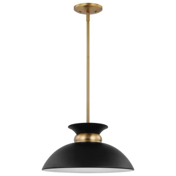Satco 60/7460 Perkins - 1 Light - Small Pendant - Matte Black with Burnished Brass
