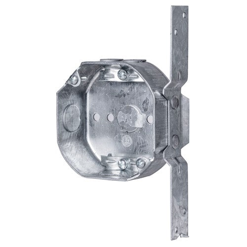 Morris Products M164R 4" x 4" x 1-1/2" Octagon Metal Box with 1/2" Knockouts, NM Clamps, and Side Bracket