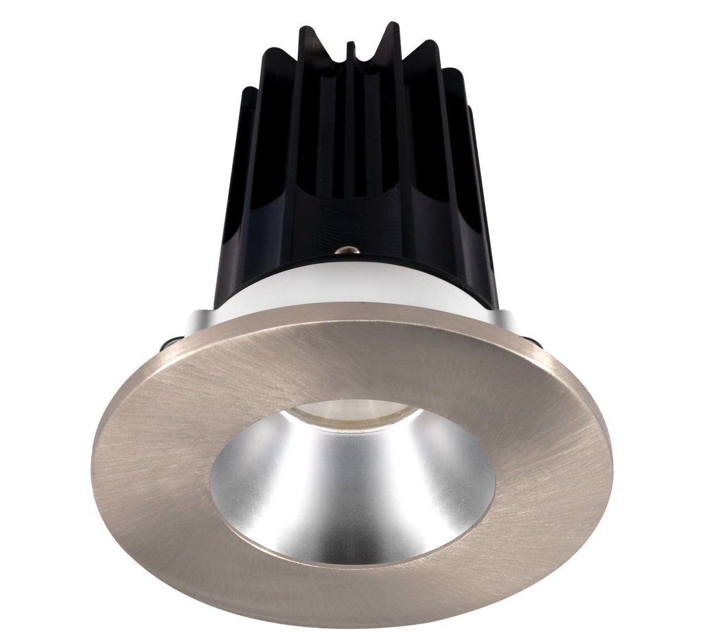 2 Inch Recessed LED Downlight - 8 Watt - 3000 Kelvin - 600 Lumen - Alzak Reflector - Round Brushed Nickel Trim - 38 Degree Beam Angle - Type IC Damp - Air-Tight - Energy Star - T24 - CRI 90+