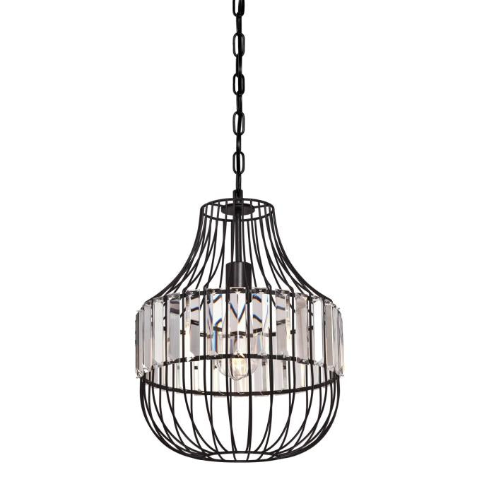 Westinghouse 6106300 One Light Pendant Matte Black Finish Crystal Prism Cage Shade