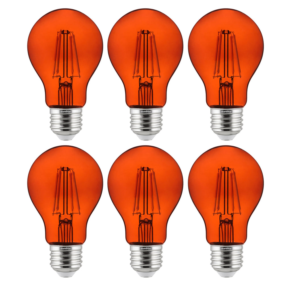 Sunlite 40944 LED Filament A19 Standard 4.5-Watt (60 Watt Equivalent) Colored Transparent Dimmable Light Bulb - Orange - 6 Pack