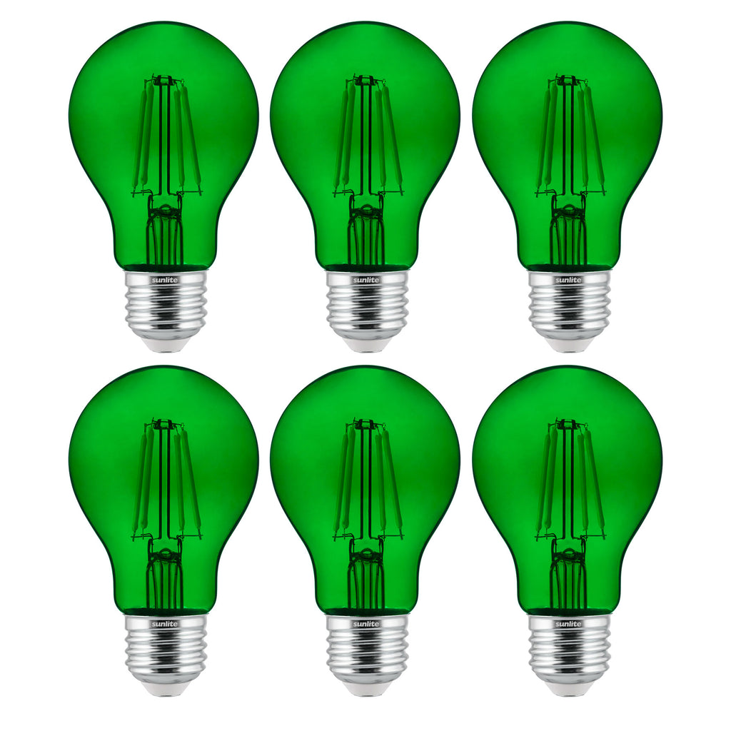 Sunlite 40941 LED Filament A19 Standard 4.5-Watt (60 Watt Equivalent) Colored Transparent Dimmable Light Bulb - Green - 6 Pack