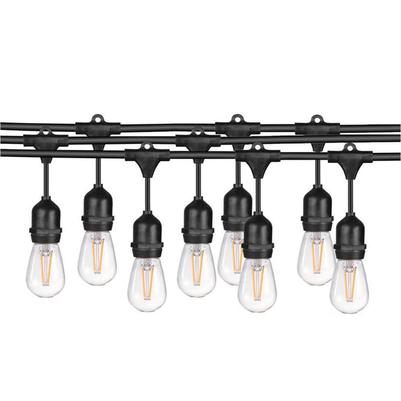 Sunlite 80572 48ft Outdoor String Lights - 1.5W Commercial Grade - Waterproof - Connectable Strands - UL Listed - 15 Hanging Sockets - Shatterproof LED Edison Bulbs Included - 2700K Warm White