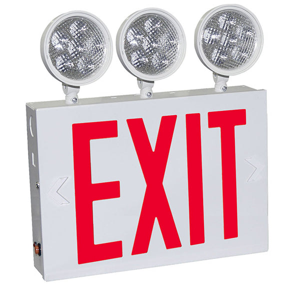 Exitronix VEXCL-8-S-WH-3 - NY City Approved Combination EXIT sign - 8 inch Red LEDs - Universal - Steel Finish - 3- LED Lamps