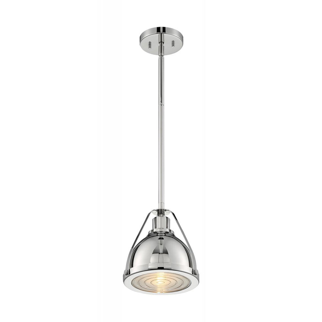 SATCO 60-7211 - Barbett 1 Light Small Pendant With Fresnel Glass - Medium Base - Max 60 Watt - 120 Volt - Polished Nickel Finish