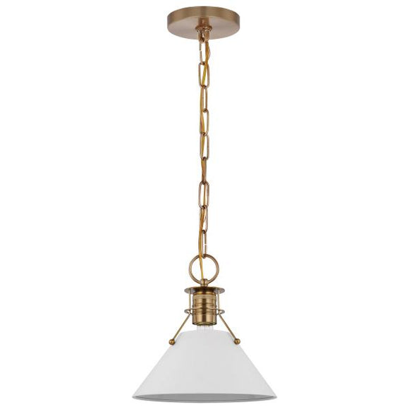 Satco 60/7526 Outpost - 1 Light - Large Pendant - Matte White with Burnished Brass