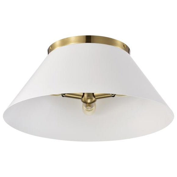 Satco 60/7421 Dover - 3 Light - Large Flush Mount - White with Vintage Brass