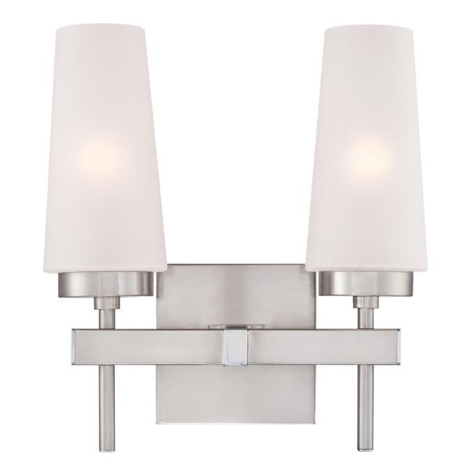 Westinghouse 6353300 Two Light Wall Fixture, Brushed Nickel Finish, Frosted Glass