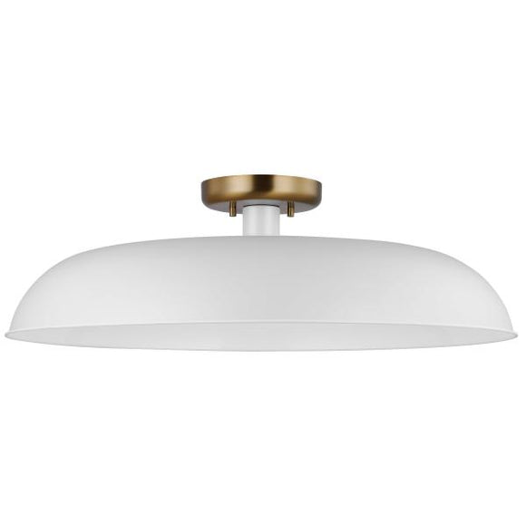 Satco 60/7496 Colony - 1 Light - Large Semi-Flush Mount Fixture - Matte White with Burnished Brass
