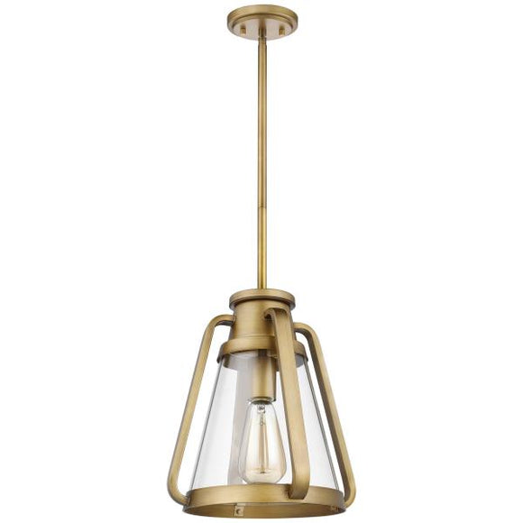 Satco 60/7562 Everett - 1 Light 10 Inch Pendant - Natural Brass with Clear Glass