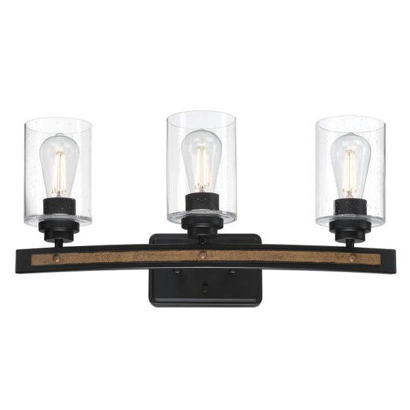Westinghouse 6128700 Broomall 3 Light Wall Fixture, Matte Black Finish with Barnwood Accents