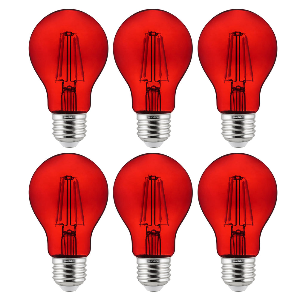 Sunlite 40943 LED Filament A19 Standard 4.5-Watt (60 Watt Equivalent) Colored Transparent Dimmable Light Bulb - Red - 6 Pack
