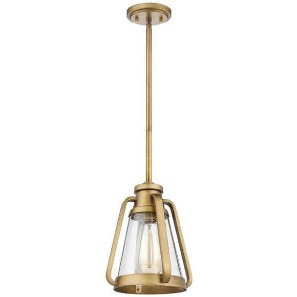 Satco 60/7561 Everett - 1 Light - 7 Inch Mini Pendant - Natural Brass Finish with Clear Glass