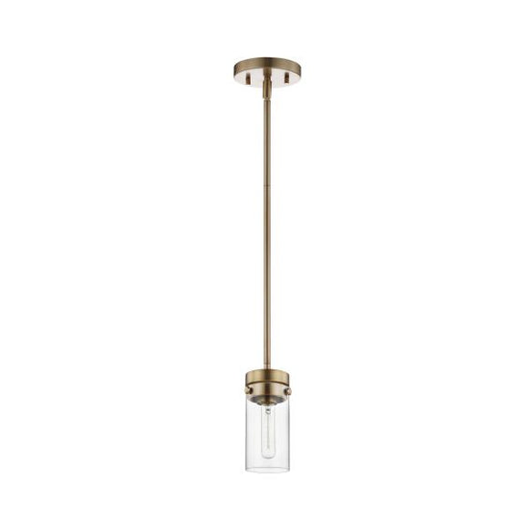 Satco 60/7529 Intersection - 1 Light - Mini Pendant - Burnished Brass with Clear Glass