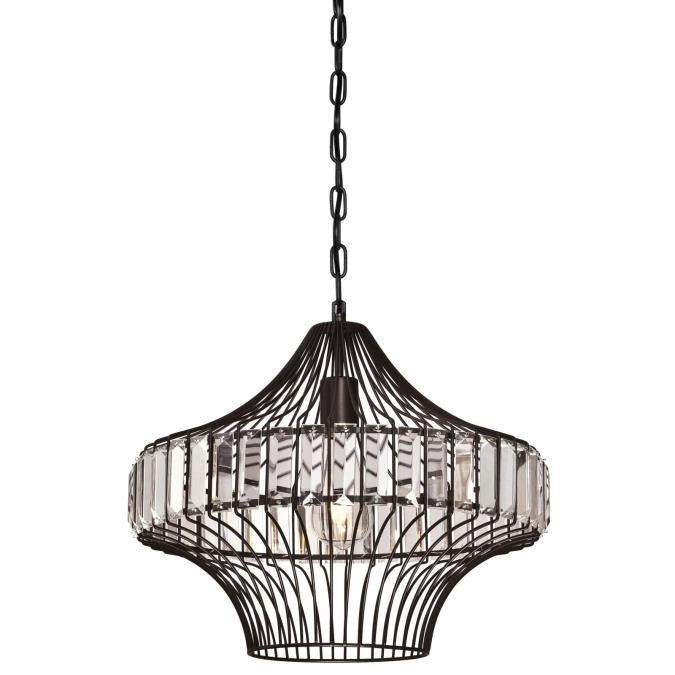 Westinghouse 6106200 One Light Pendant Matte Black Finish Crystal Prism Cage Shade
