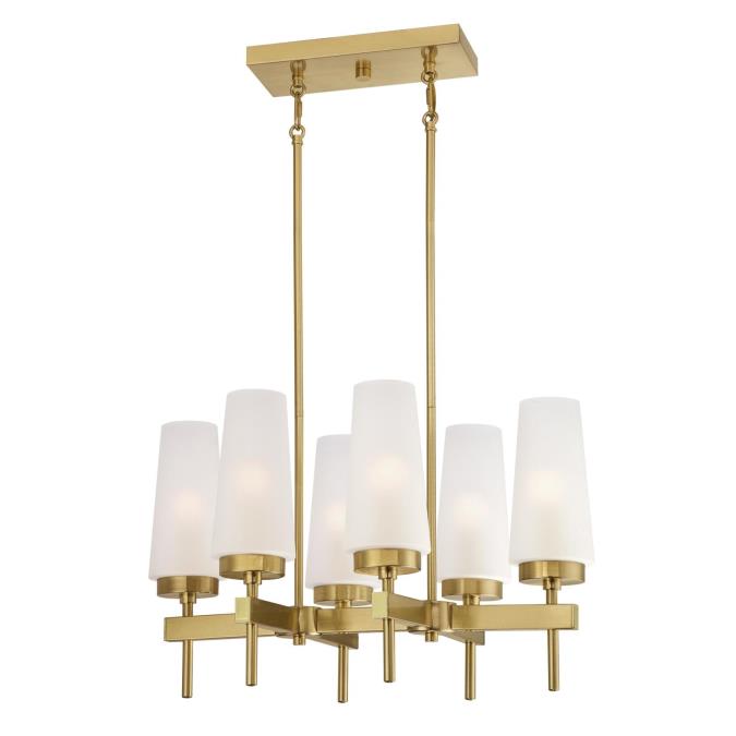 Westinghouse 6352700 Six Light Chandelier, Champagne Brass Finish, Frosted Glass