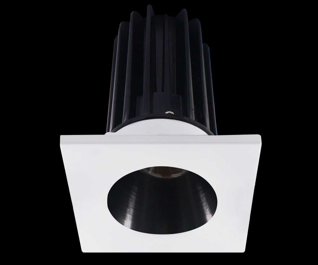 Lotus LED 2 Inch Square Recessed LED 15 Watt High Output Designer Series - 4000 Kelvin - 24 Degree Beam Spread - Black Reflector - Trim White